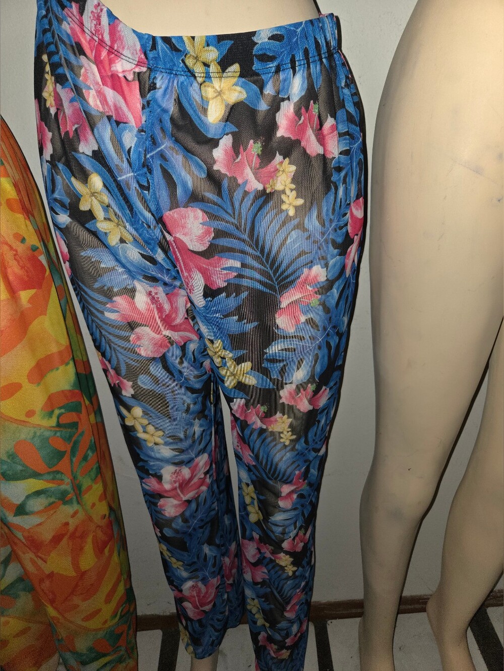 Tropical Floral Blue & Pink Printed Pants